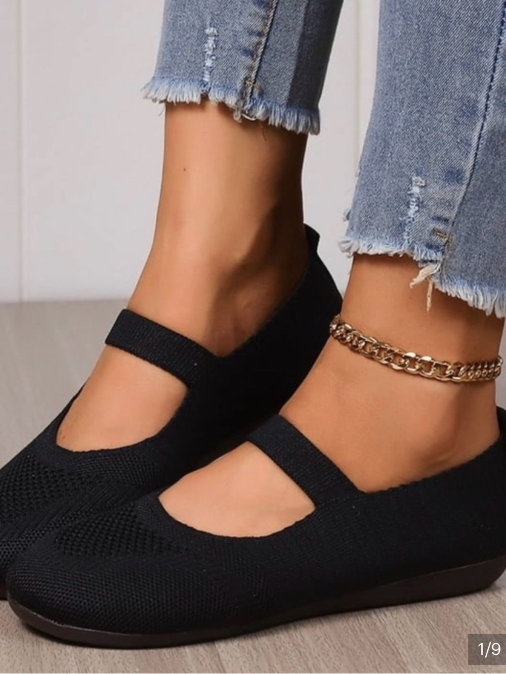 Danskin Black Knit Mary Jane Flats with Elastic Strap